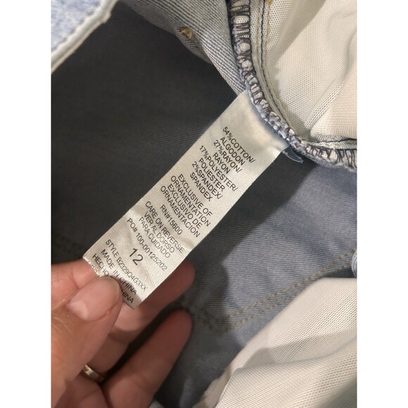 Democracy Jeans Women Size 12 Blue "Ab" Technology Tapered Fray Hem Denim Jeans - Picture 5 of 10